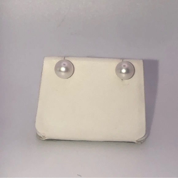 VTG 14k Freshwater Pearl Stud Yellow Gold Earrings Approx 7mm - Picture 3 of 5